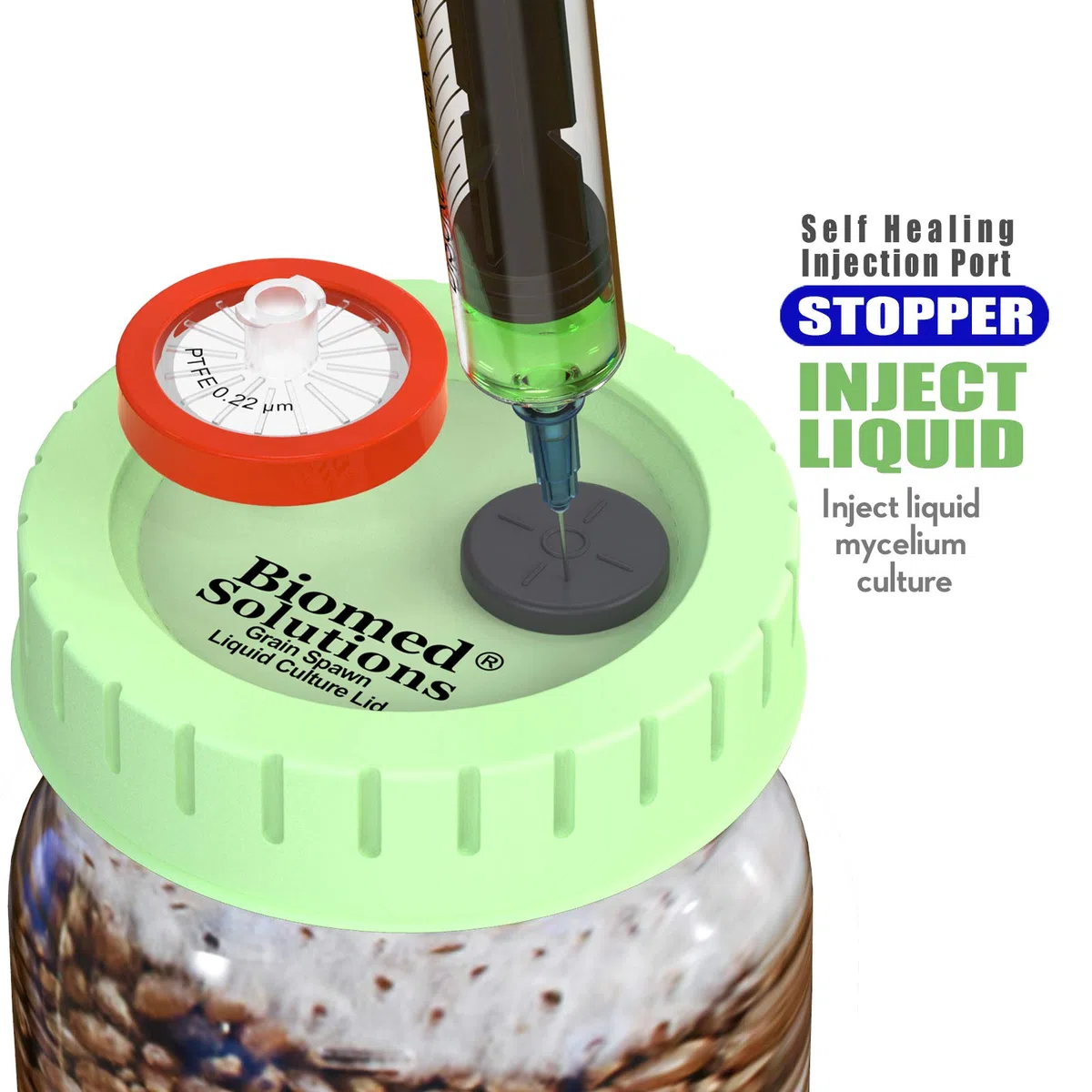 Tapa de cultivo líquido de hongos de boca regular, filtro de jeringa de PTFE de 0,2 micras y puertos de inyección de autocuración de 20 mm para micología de cultivo de hongos