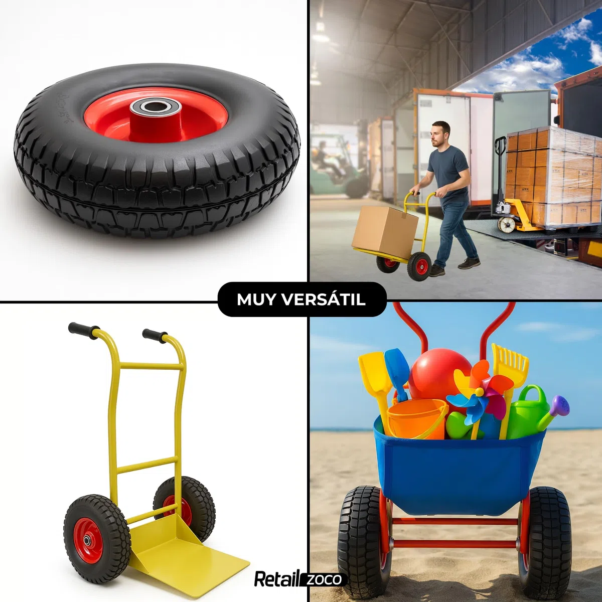 TECHZOCO Ruedas de carretilla, Rueda Carros de Almacén, Rueda neumática, Llanta de Acero, Diámetro 260 mm, Ancho de banda 85 mm, Diámetro buje 20 mm, Soporta hasta 120 Kg, 2 Unidades