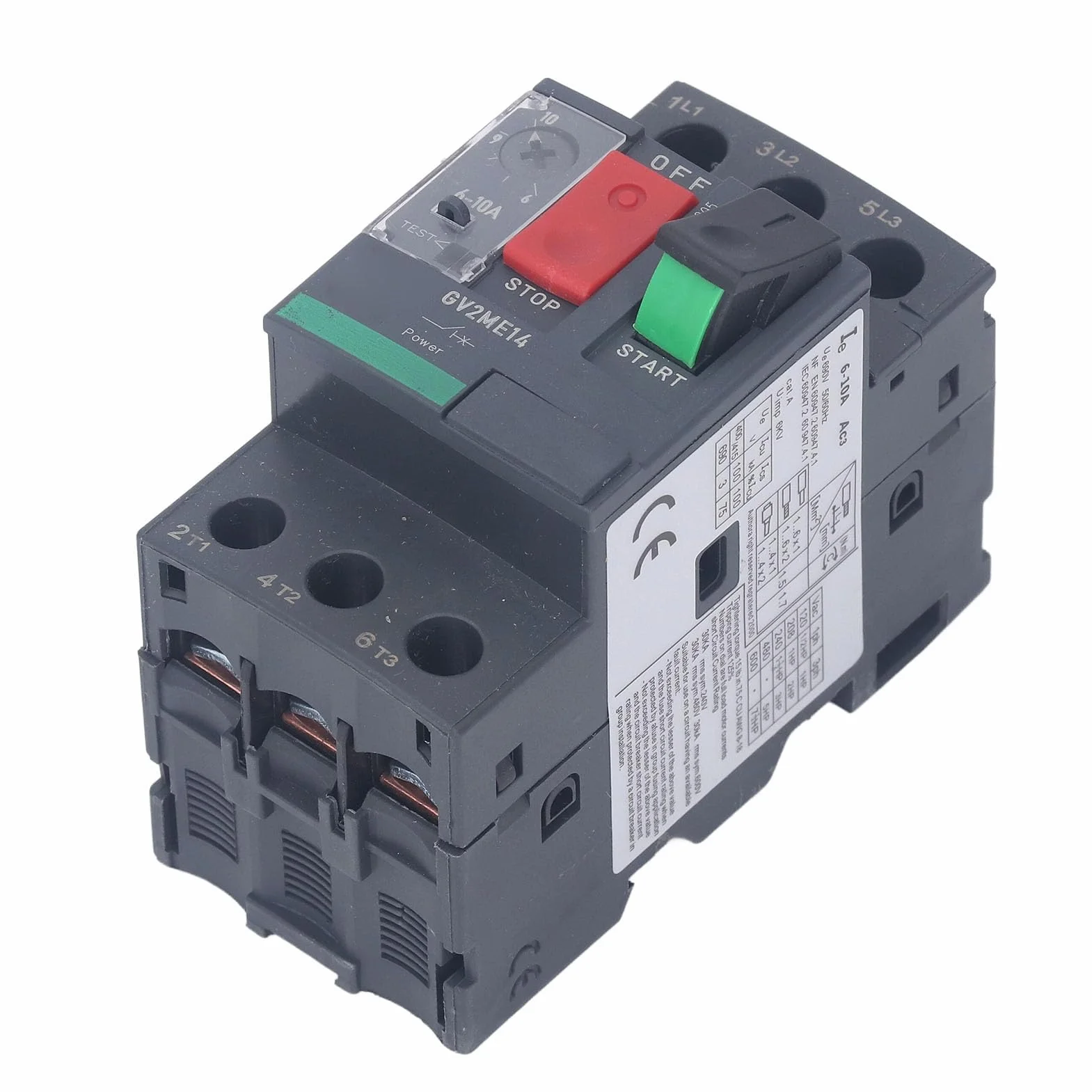 Disyuntor de Motor Magnético Térmico con Control de Botón Montaje en Rail de 35mm para Protección contra Sobrecargas Cortocircuitos en Aplicaciones Industriales y de Motor AC690V (GV2-ME14 6-10A)