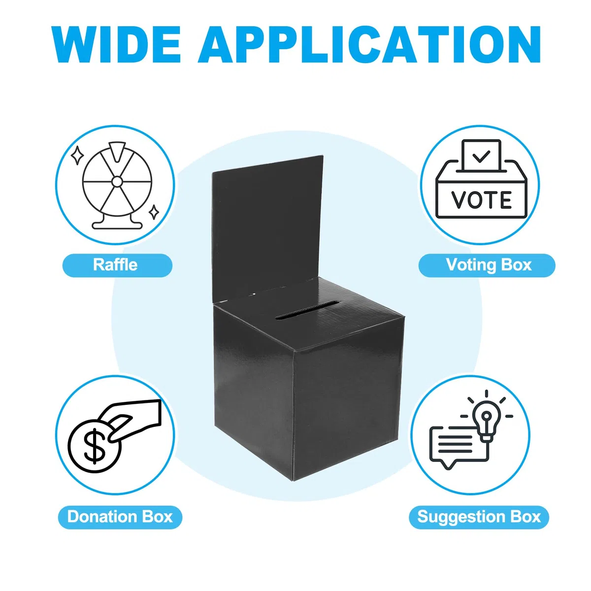 PATIKIL Caja de Sugerencias de Cartón, 4 Unidades de 6"x6"x6" con Tablero de Encabezado Extraíble, Caja de Sorteo para Sugerencias, Recolección, Propinas, Color Negro