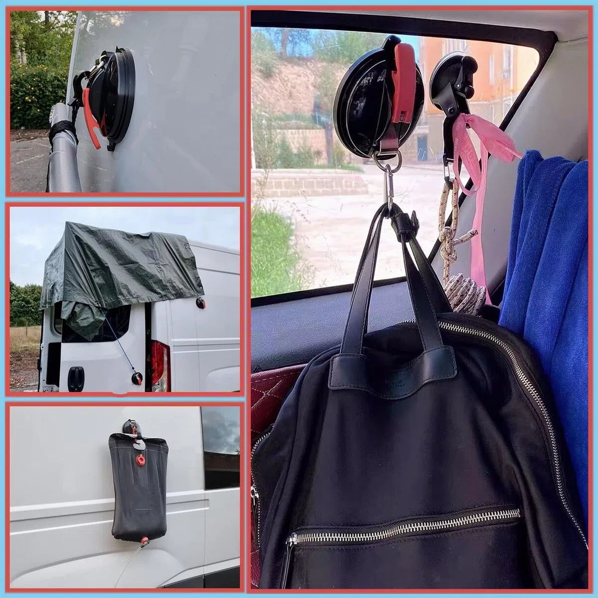 Ventosas Furgoneta Camper, 4 Ventosas de Anclaje Ventosas Para Coche con 8 Ganchos en Forma de S,Multifuncionales Ventosa Extrafuertes Soporte de ventosa para conectar toldos, Tensor de Coche