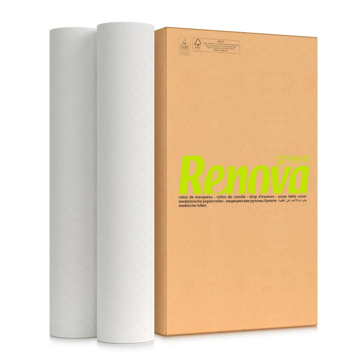 Rollos Camilla Renovagreen I 9 rollos de 60 metros I 600mm de ancho I 1 Capa I Certificado Ecolabel