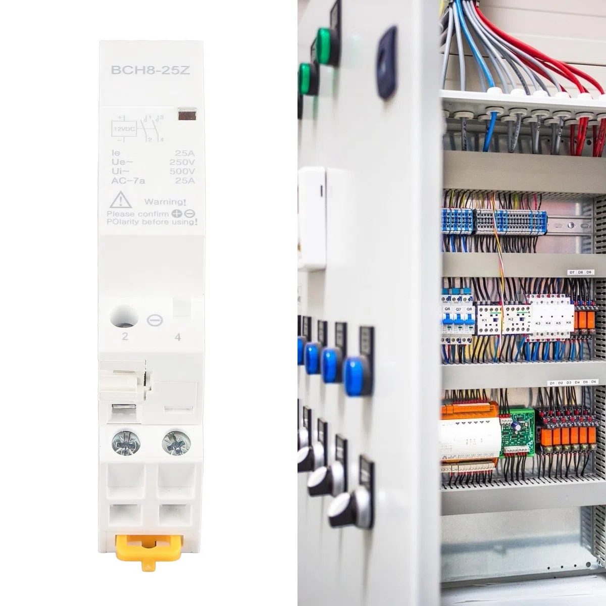 Contactor de voltaje DC, BCH8-25Z DC Interruptor de contactor modular para Smart Home Hotel Sistema de control inteligente(DC12V)
