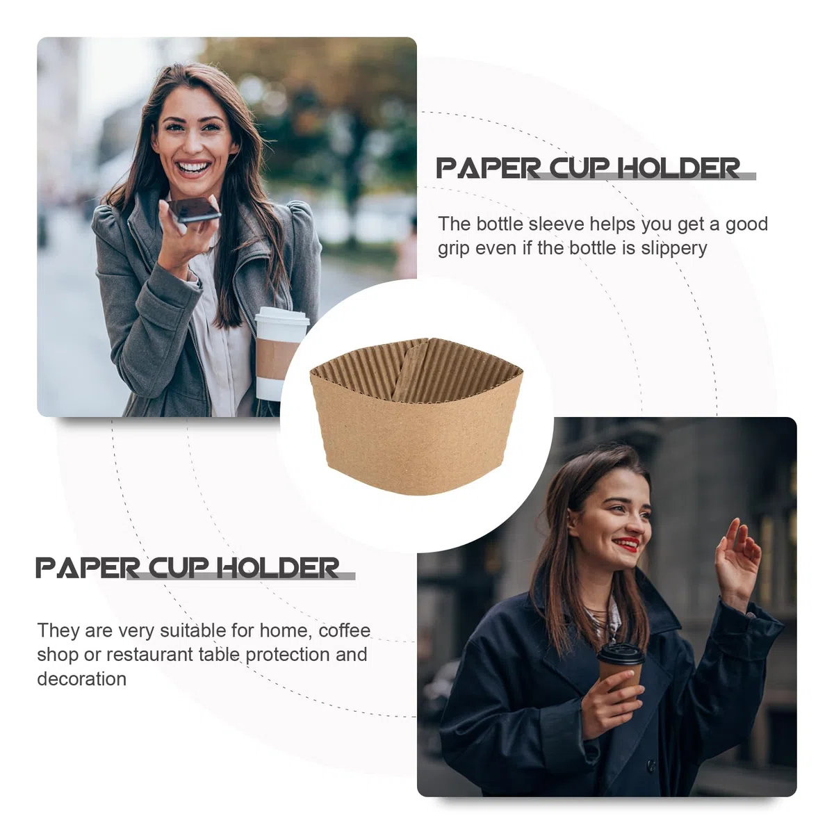 DOITOOL 250 Piezas Tazas de Café Kraft Chaqueta de Papel de Cartón Corrugado para Bebidas Calientes y frías Portavasos Tapas De Botellas De Refresco Mangas Para Calientes