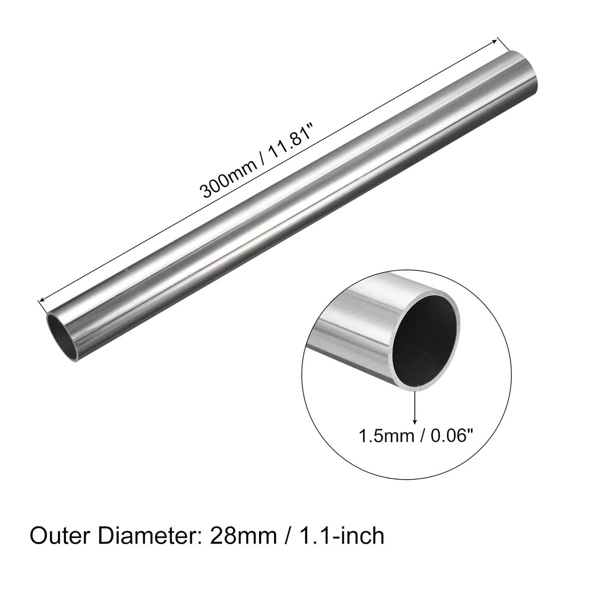 QUARKZMAN 304 Inoxidable Acero Tubo, OD 28mm x 1,5mm Pared Grosor 300mm Longitud Metal Tubos para Industria Maquinaria