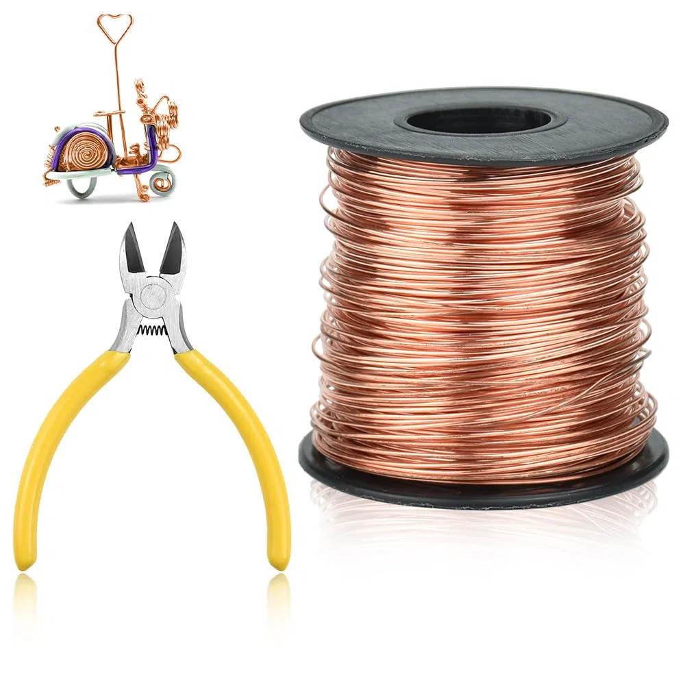NAROSEBE Hilo de Cobre Esmaltado Bobina 0,6mm x 100m Cable de Cobre alambre de cobre esmaltado para Bobinado de Motores Reparaciones Eléctricas Joyería DIY Manualidad + Pinza de Corte Profesional