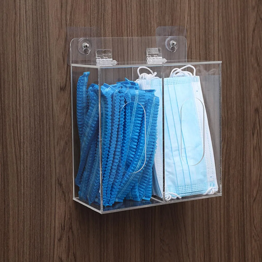 Caja dispensadora de mascarillas y guantes desechables con tapa, dispensador de guantes acrílicos, organizador de montaje en pared acrílico montado en la pared, A