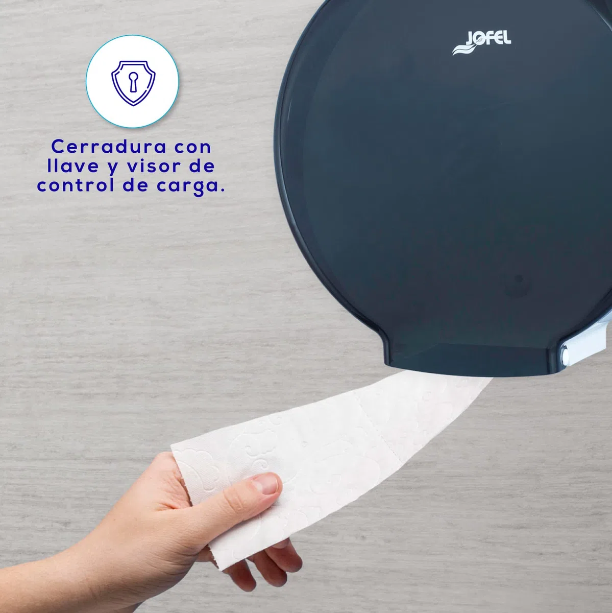 Jofel - Portarrollos de Papel Higiénico Industrial Grande, Dispensador de Papel en Rollos de hasta 400m, max. 260mm de Diámetro, Mandril de 45mm, Ideal en Baños Públicos WC, Azur AE56000, ABS Fumé