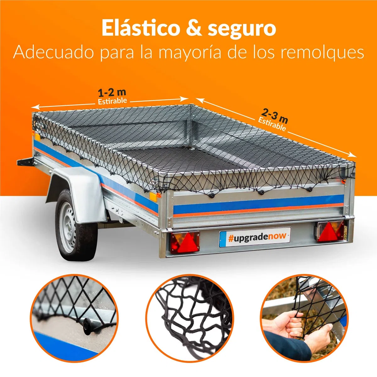 Upgrade4cars Red elástica para Carga Remolque 1-2 x 2-3 Metro | Red de Remolque para tapar la Carga en Goma | Accesorios para Remolques Universal