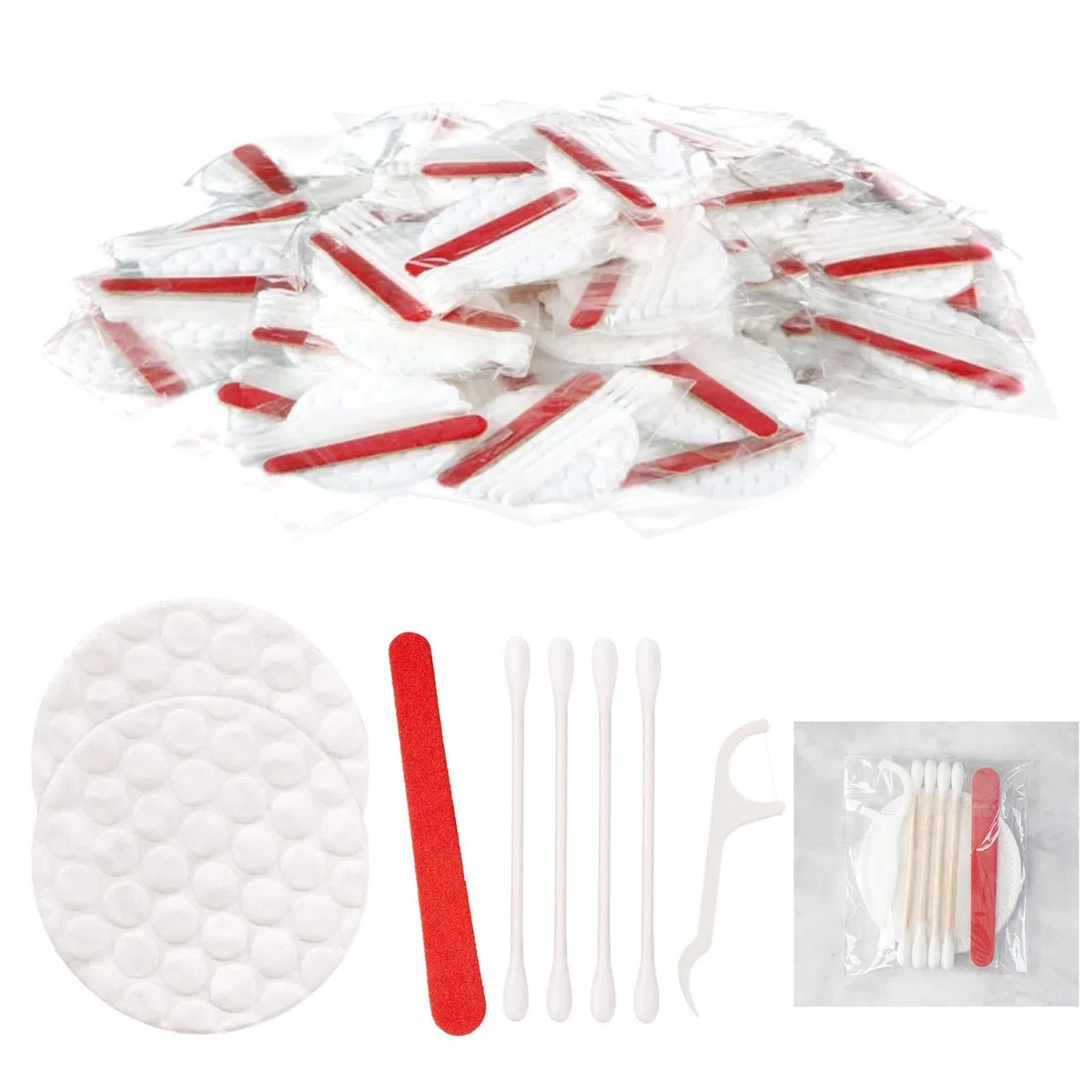 Kit de Amenidades de Hotel a Granel,150 Piezas Juego de Hospitalidad de Hotel Empaquetado Individualmente,Productos de Higiene Incluyen Almohadillas de Algodón Cosmético,Hisopos de Algodón