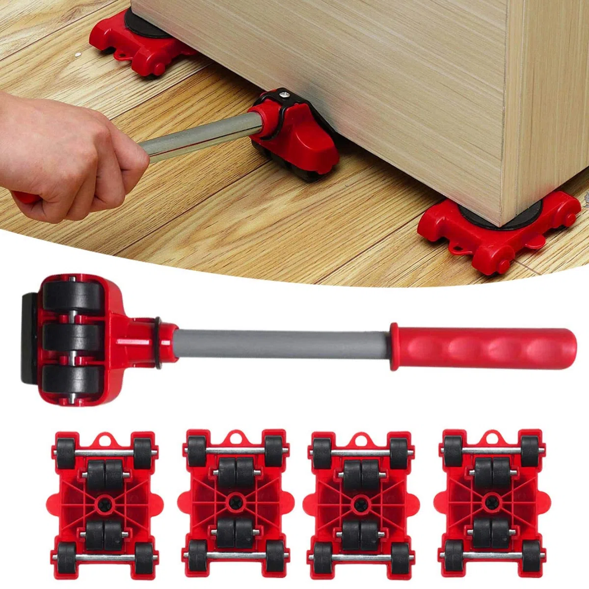 Juego de 5 piezas de elevador de muebles, elevador de muebles resistente con almohadillas giratorias de 360 grados para mover fácilmente y de forma segura, kit de herramientas de rodillo de movimiento