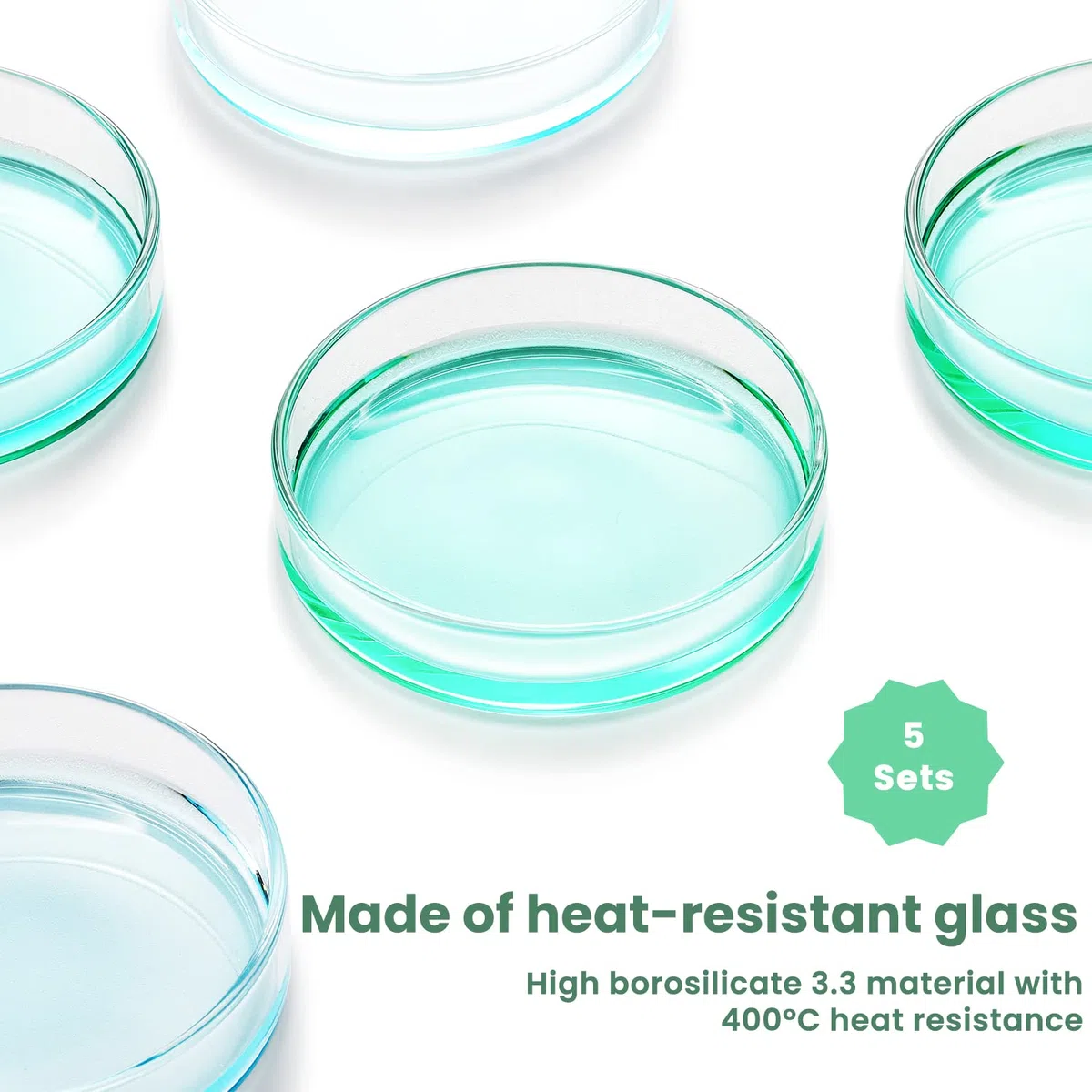 Huanyu 75mm Placas de Petri con tapas 5 unidades Placa de Petri de vidrio de borosilicato alto para cultivo bacteriano, para experimentos científicos escolares en laboratorios de moldes