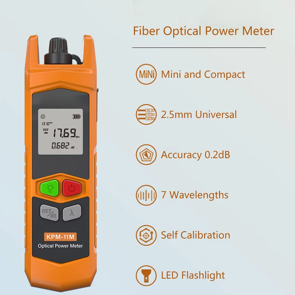 Medidor de Potencia óptica de Fibra Localizador Visual de Fallas con 7 Longitudes de Onda, Diseño de Clip Trasero Mini Probador de Potencia óptica de Fibra de Alta Precisión con