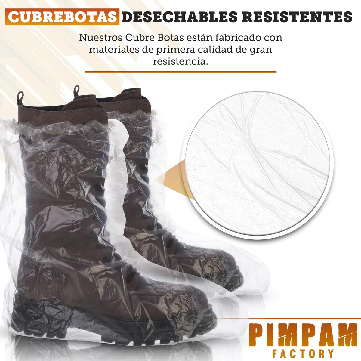 PimPam Factory - Cubre Botas Plástico Transparente para Hombres y Mujeres - Cubrebotas Desechables de Fácil Colocación - Cubre Botas Impermeable Ajustables y Resistentes - Certificado ISO - Pack 50