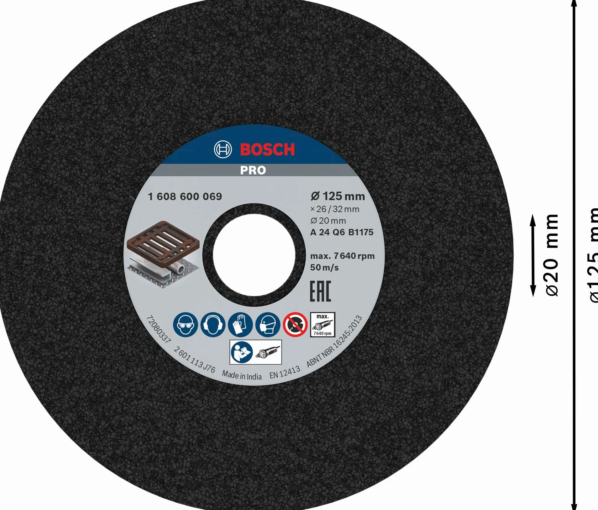 Bosch 1 608 600 069 - Disco de amolar para amoladoras rectas - 125 mm, 20 mm, 24 (pack de 1)
