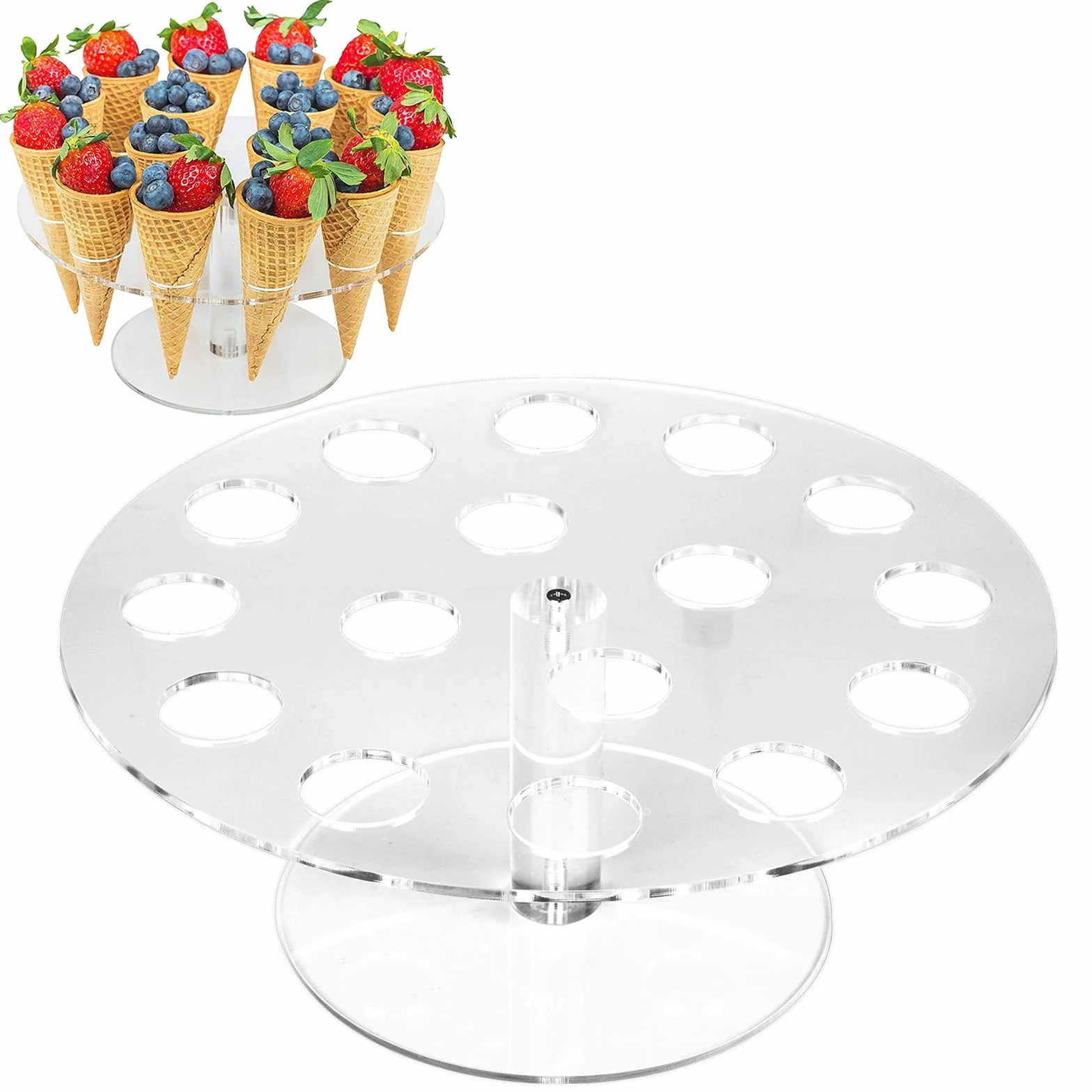 Soporte de Acrílico Transparente para Helado y Sushi - 16 Agujeros para Conos y Rollos de Mano