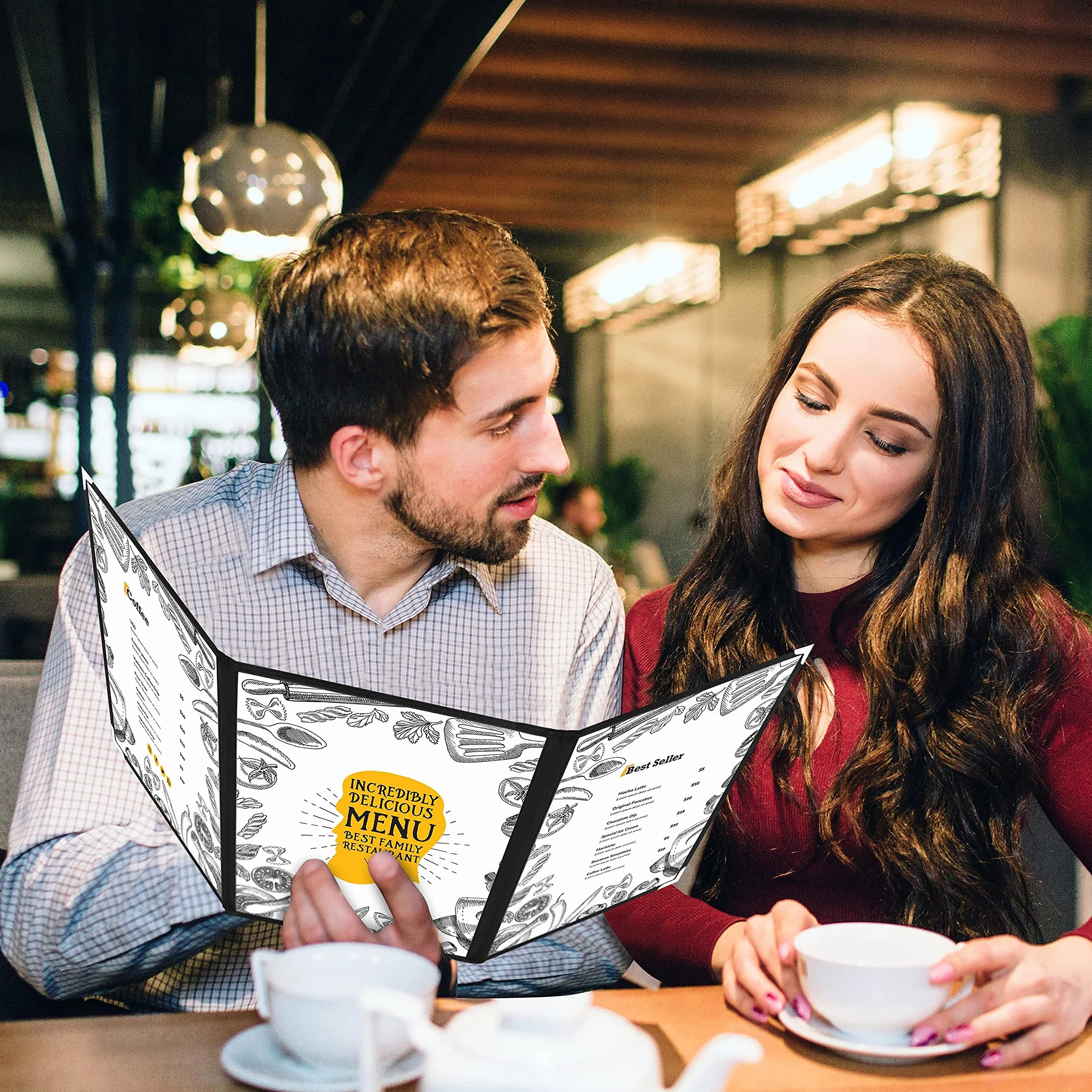 Kurtzy Funda para Cartas de Restaurantes Tres Pliegues A5 (Pack de 10) - 3 Pliegues Vista Doble Estilo Americano - Fundas de Cartas Negras Protectores de Esquina – Para Restaurantes, Bares, Cafés