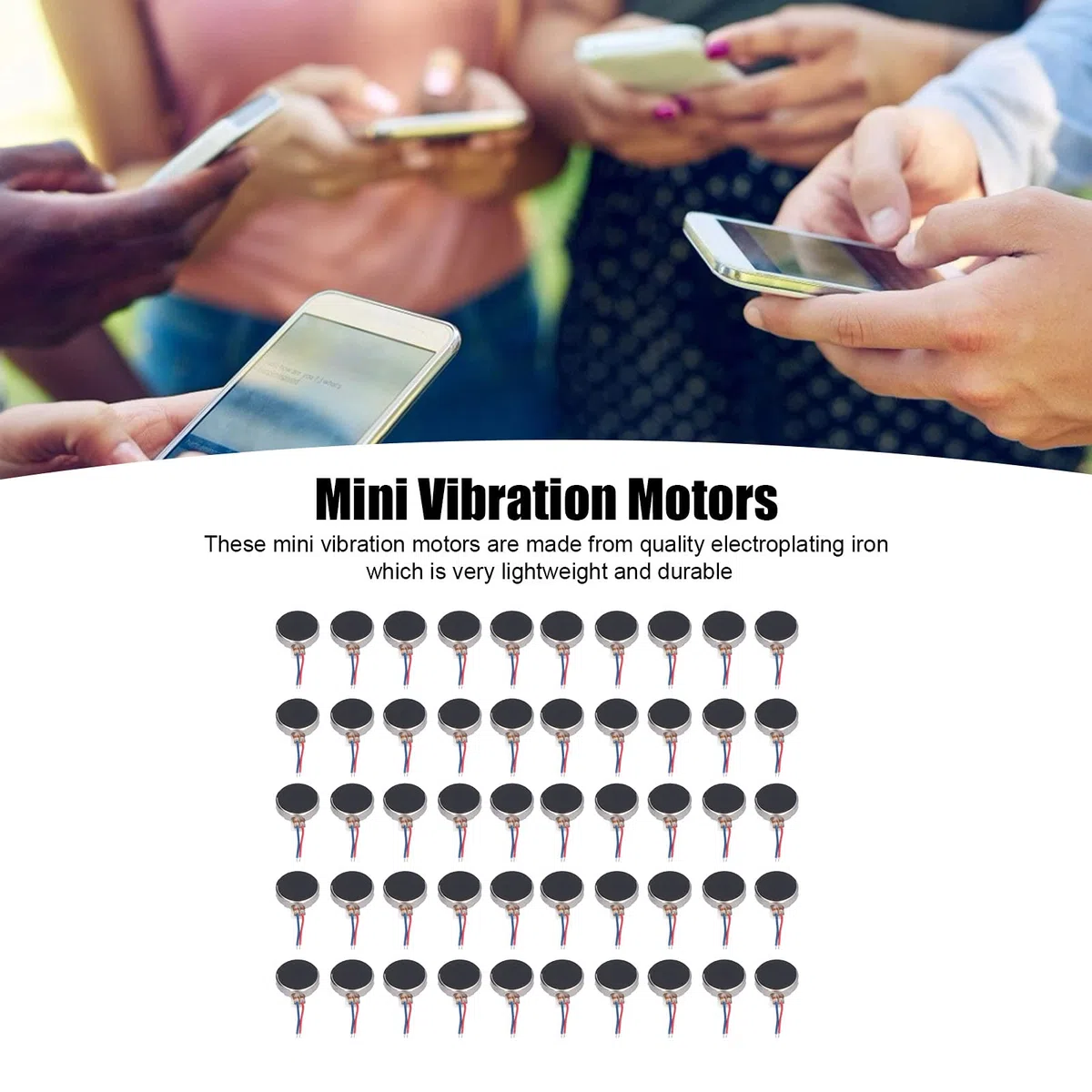 Pack de 50 Mini Motores de Vibración DC 3V 10x2.7mm, Micro Motores de Vibración Livianos, Silenciosos y Duraderos para Relojes, Celulares y Tabletas