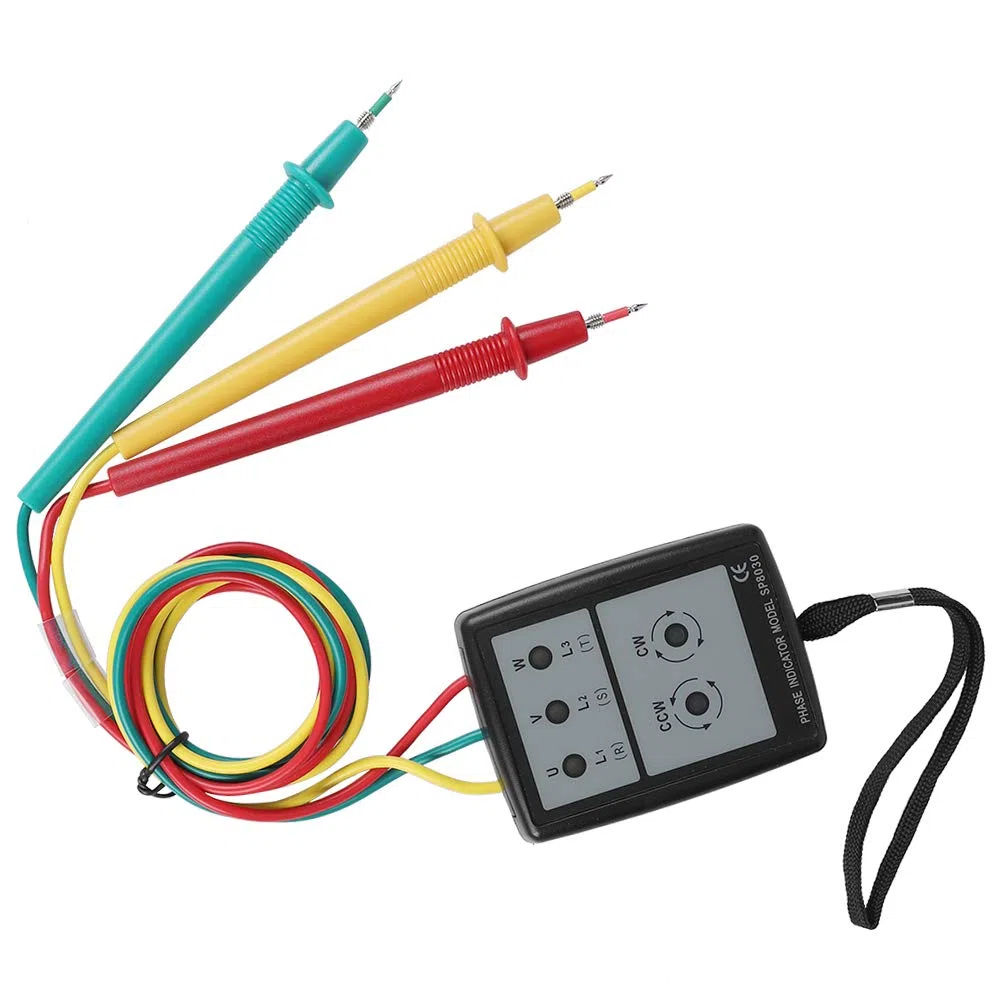 Indicador de Fases,Indicador de Rotación de Fases Digital Led,Probador de Rotación de Fases,SP8030 Medidor de Secuencia con Pinzas de Cocodrilo,200 V-480V Diseño Portátil
