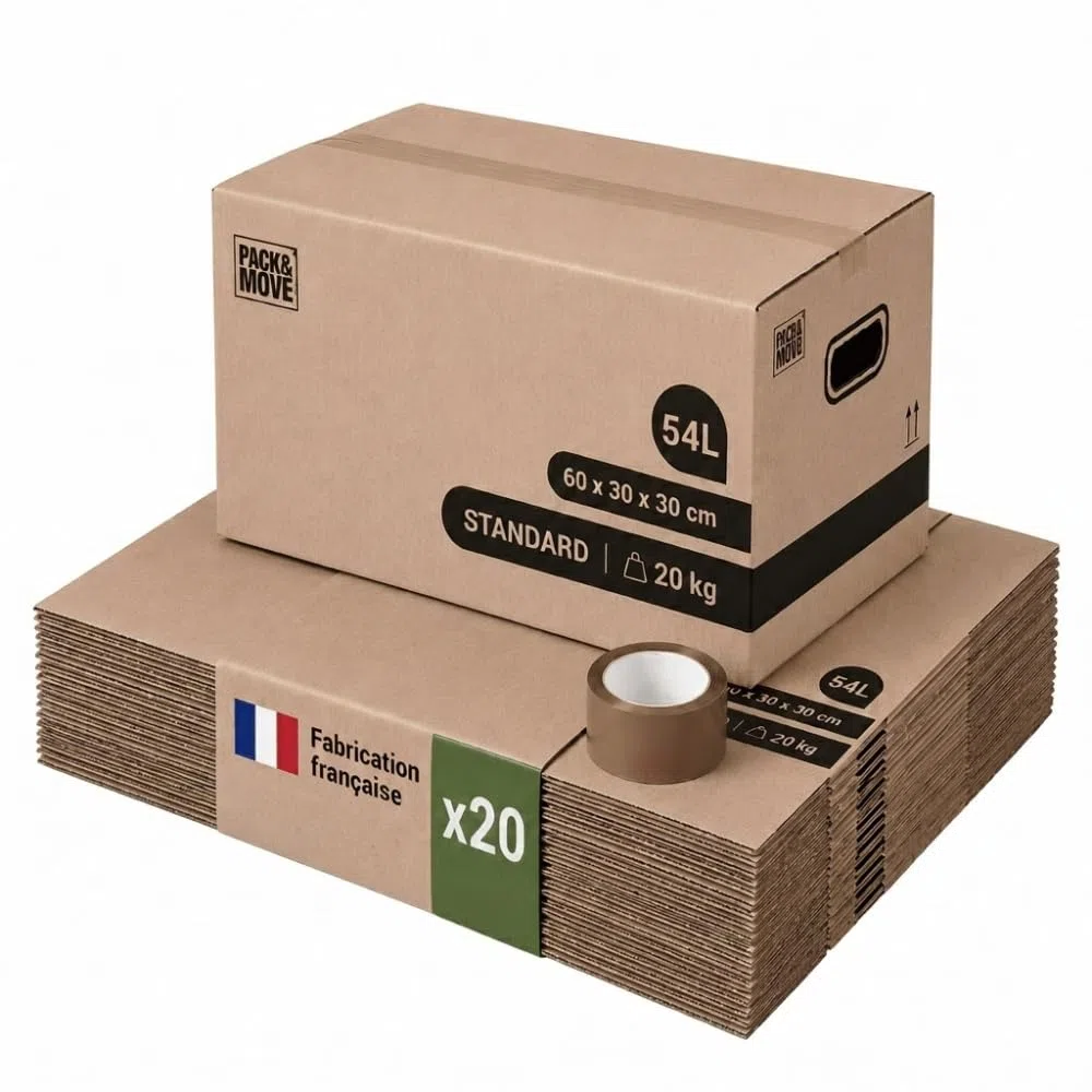 Pack de cajas de cartón para mudanza 54L - 60x30x30 cm - certificados FSC 70% - Pack and Move (20)