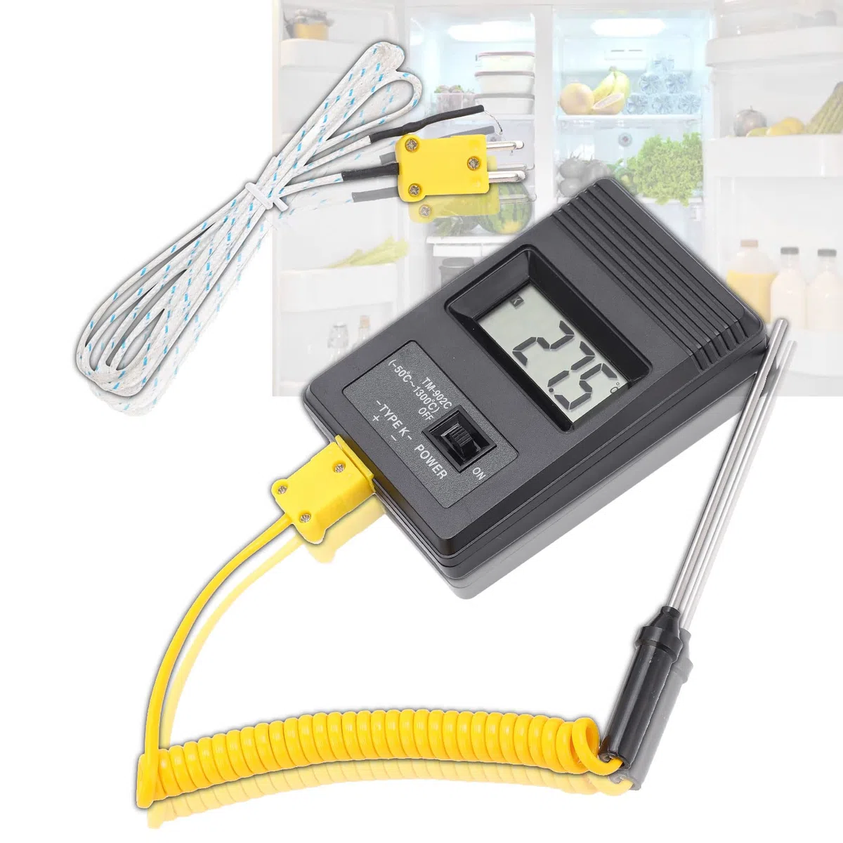 Termómetro digital, termómetro Sensor LCD Industrial Sonda de temperatura de alta precisión Estándar Tipo K Enchufe Portátil
