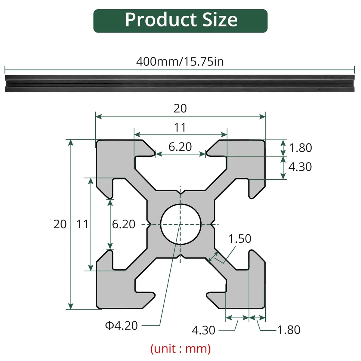 JiGiU 4 Piezas 400mm Perfiles de Aluminio 20 * 20 V-Slot Riel Lineal Anodizado Estándar Europeo para Impresora 3D Máquinas CNC de Bricolaje (Negro)