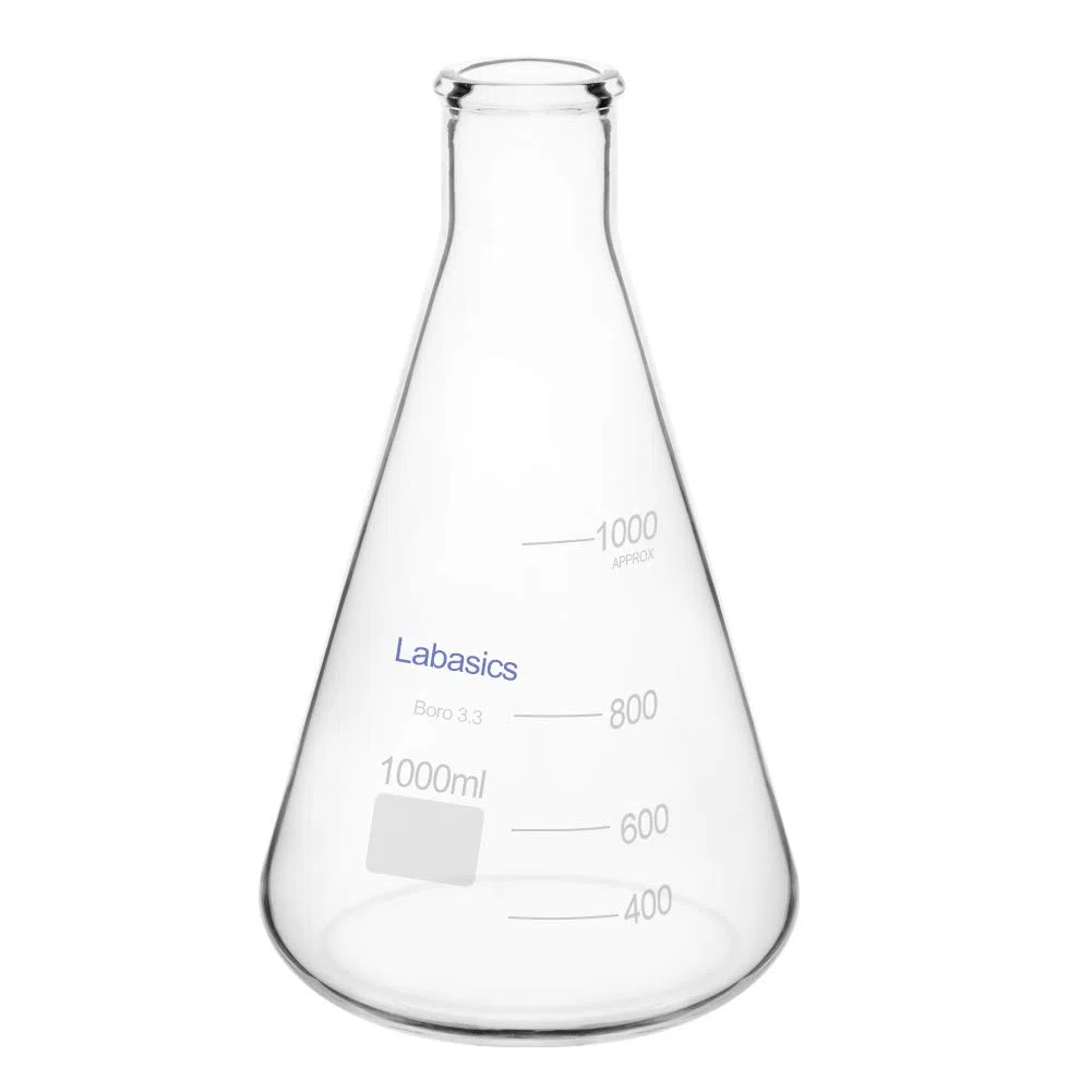 Labasics Matraces Erlenmeyer en Boca Estrecha, Erlenmeyer Flask Matraz de Cristal de Borosilicato con Borde Resistente - 1L