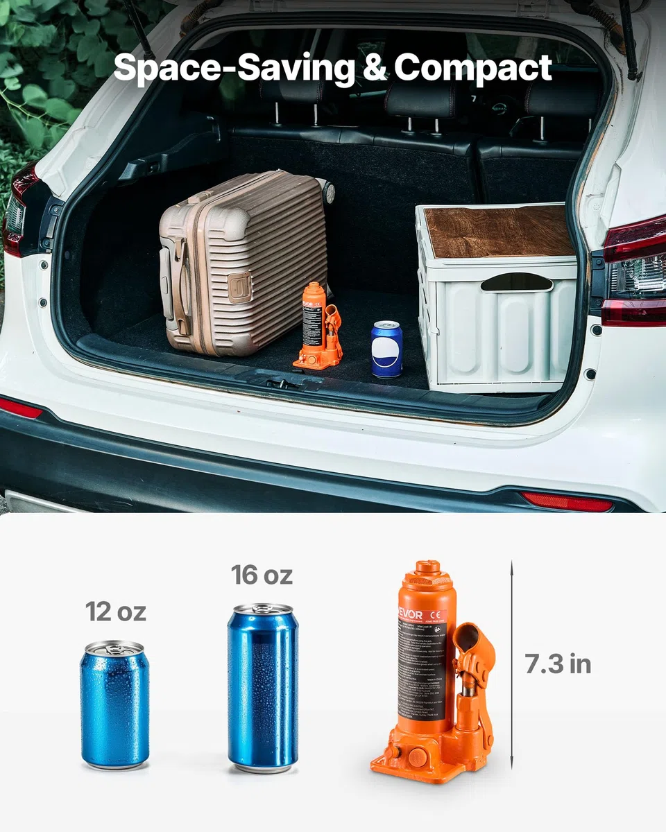 VEVOR Gato Hidráulico de Botella, Capacidad de 4 T, Rango de Elevación de 185-350 mm, para Automóviles, SUV, Camionetas, Talleres Mecánicos, Elevadores de Viviendas y Equipos Agrícolas, Naranja