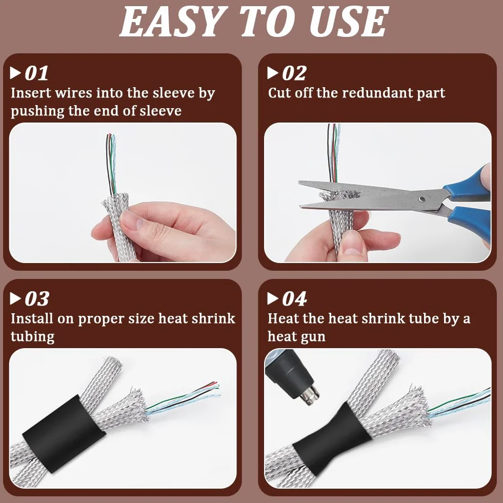 NBEADS Cinta trenzada de acero inoxidable de 10 m, cable de blindaje de alambre, correa de tierra de 12 a 13 mm de ancho, cinta de red escalable para protección de cables