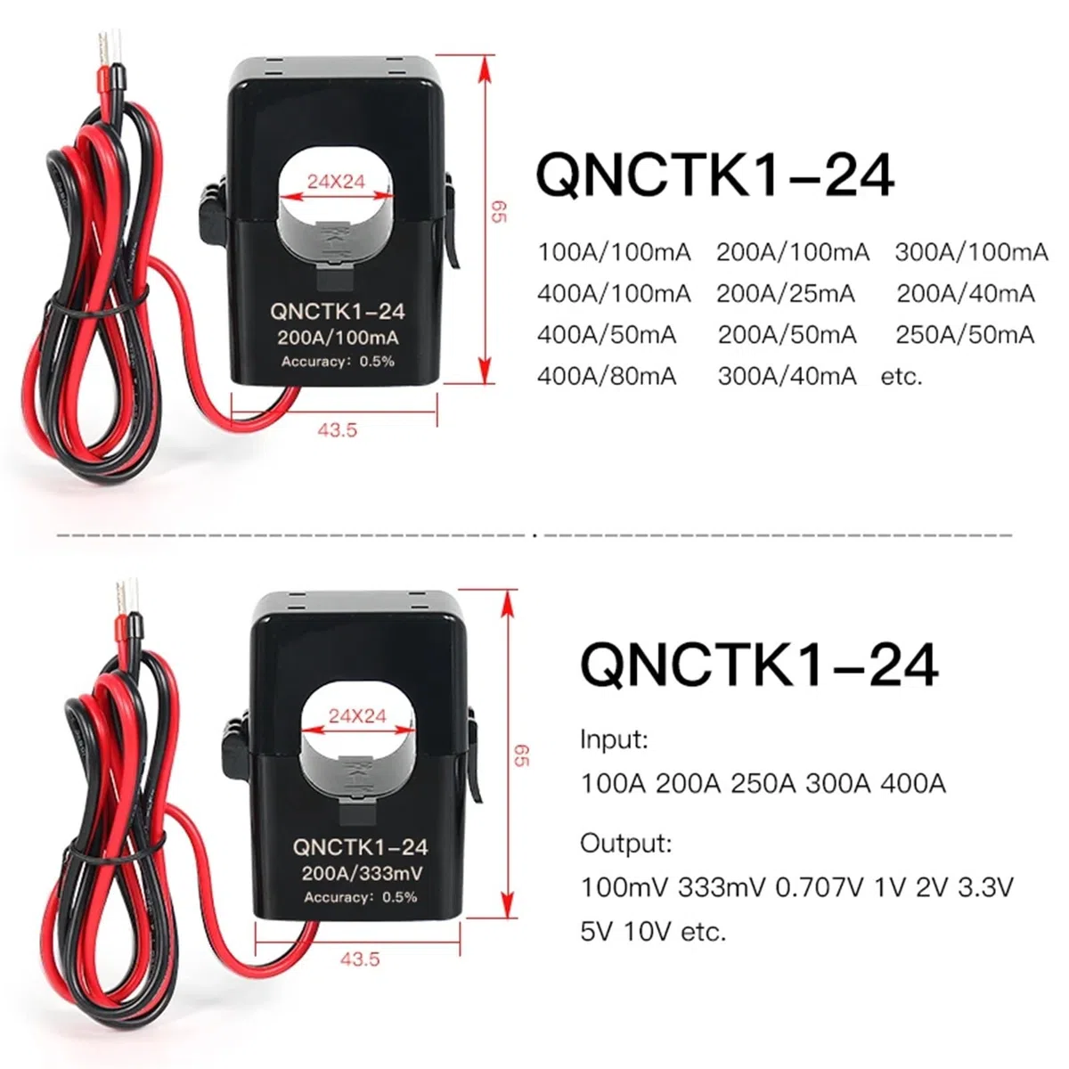 Transformador de corriente 100A 50mA 40mA 50A 25mA 33.3mA 20mA 100a 100mA 2000 Sensor dividido 1 unidad(QNCTK1-16 100A-50mA)
