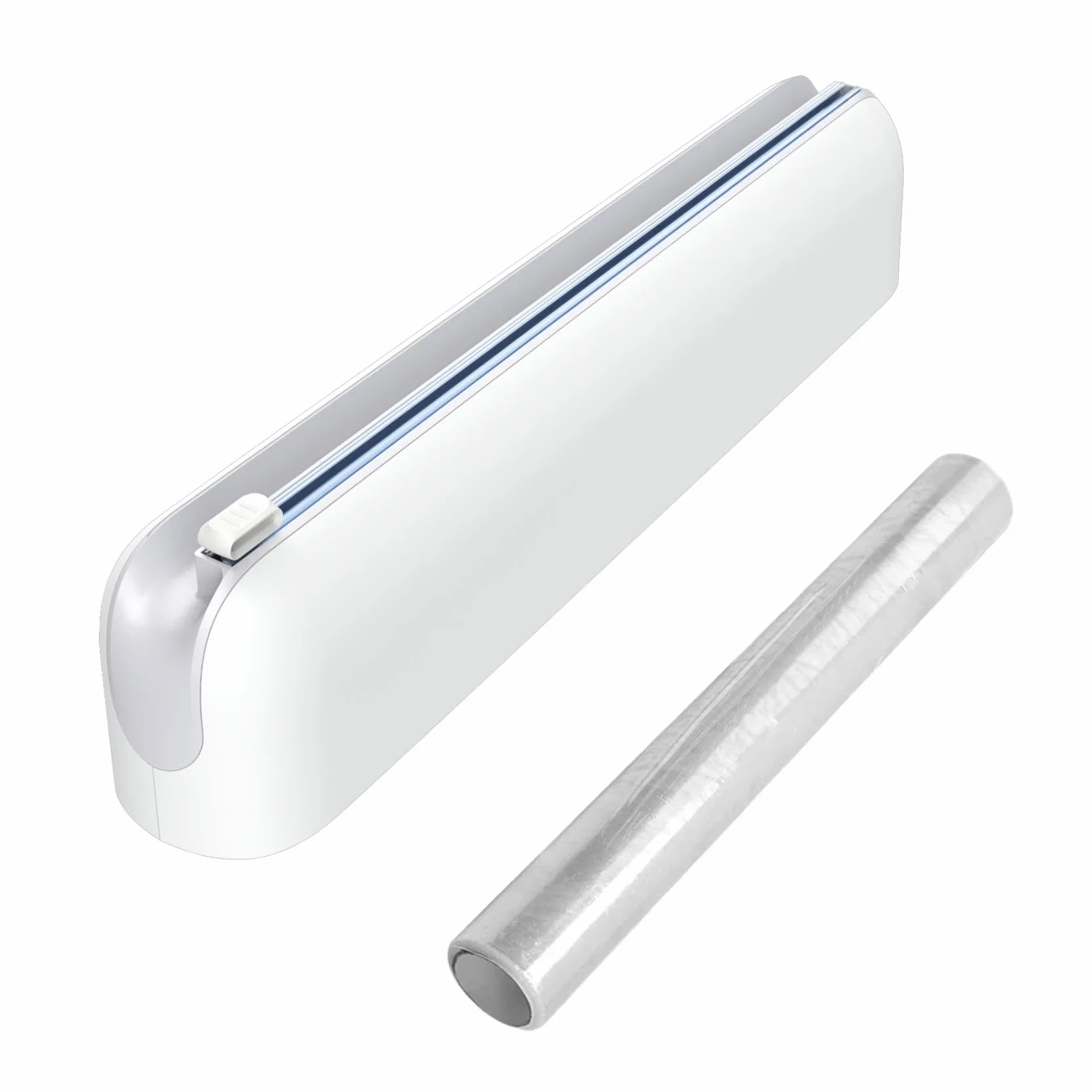Dispensador Papel Aluminio y Film - Organizador de Papel de Aluminio y Fim de Plástico Rellenable Magnético para Cocina, Cortador de Film Transparente - Incluido 1 * 50 Metros Film, Blanco