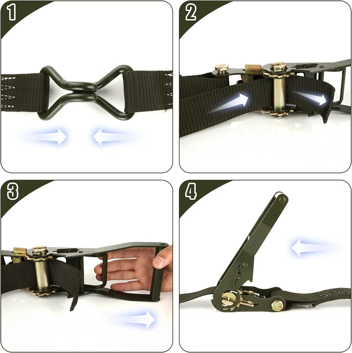 Cinchas de Amarre con Carraca 6m 50mm 3000kg, 2pcs Correas Tensoras con Carraca para Carga, Eslingas de Carga para Moto, Remolque, Camión y Uso en Exteriores