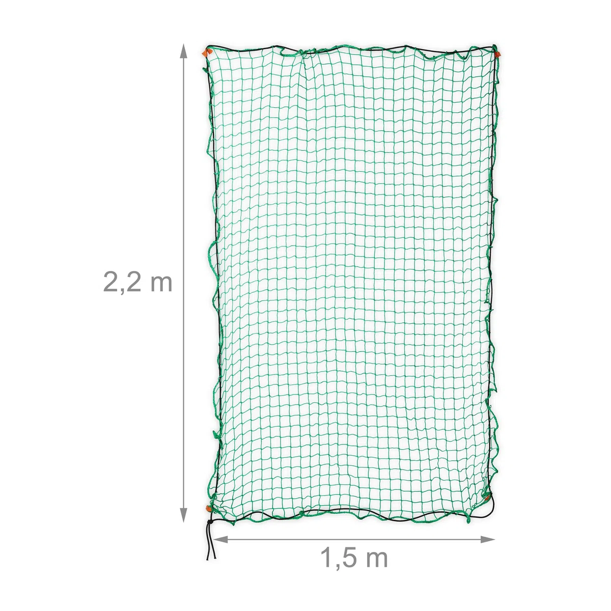 Relaxdays Anhängernetz 1,5 x 2, Red Remolque 1,5x2,2 m, 6 Ganchos, Marcas en Esquinas, Cuerda Goma, Fijación Carga, Malla de Cobertura, Verde