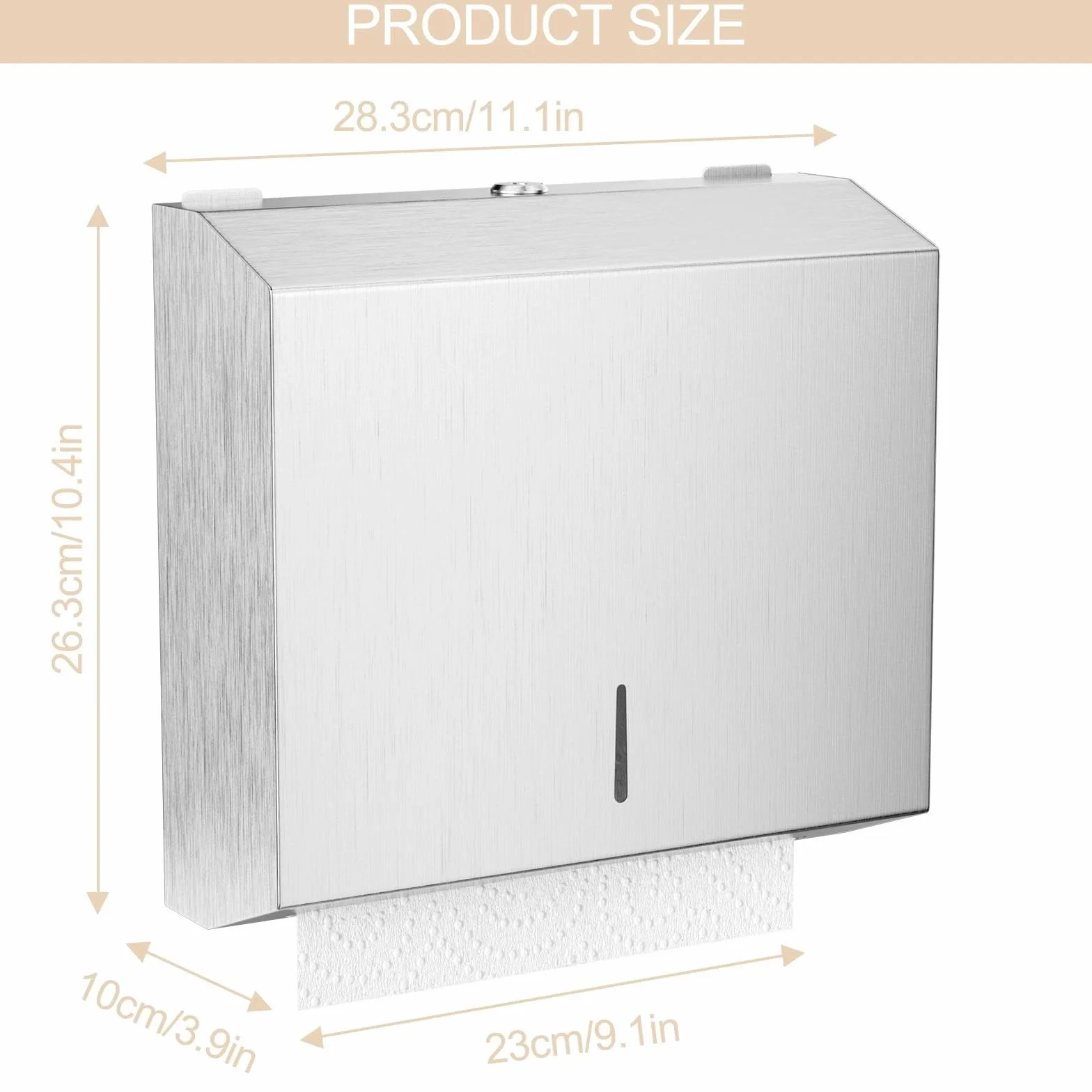 Dispensador Papel Secamanos en Pared, Dispensador de Toallas de Acero Inoxidable con Cerradura, Dispensadores de Papel Higiénico para Oficinas, Hoteles y Restaurantes(Plata)
